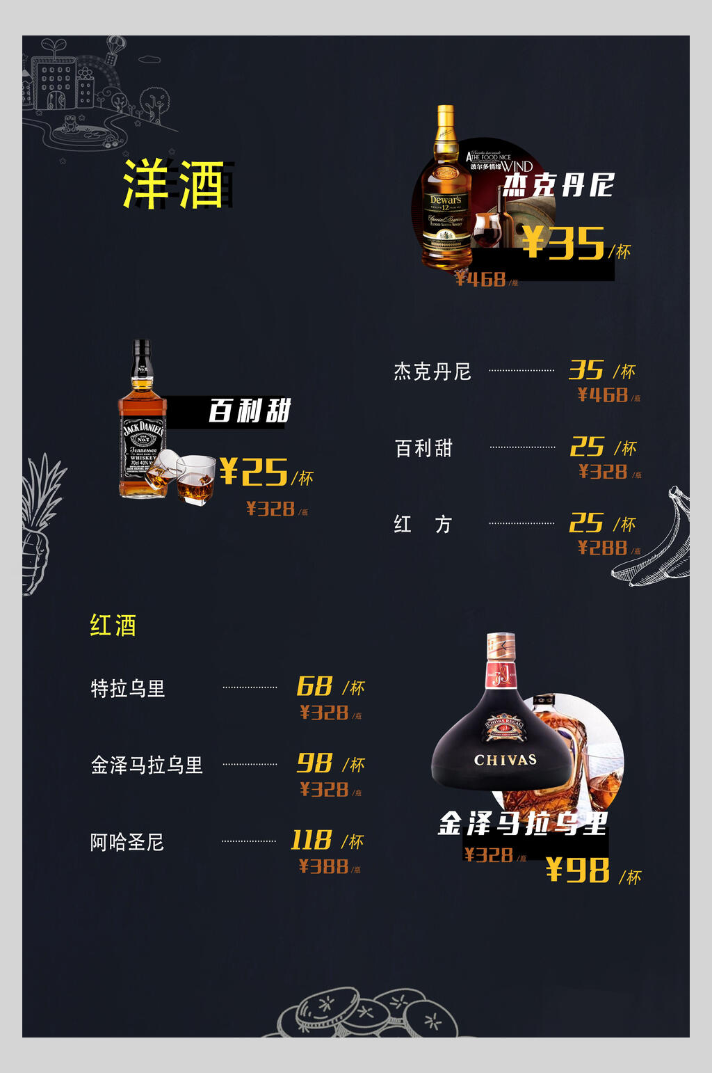 简洁洋酒酒吧酒水单海报素材