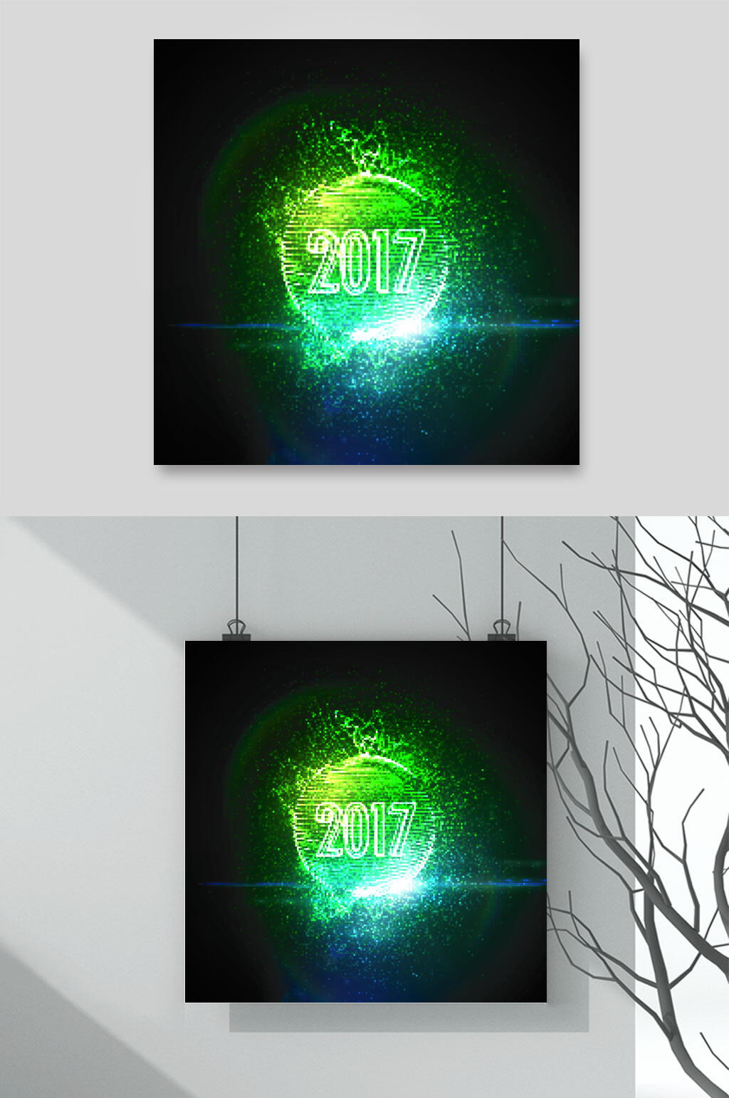 绿色新年眩光粒子爆炸矢量素材素材