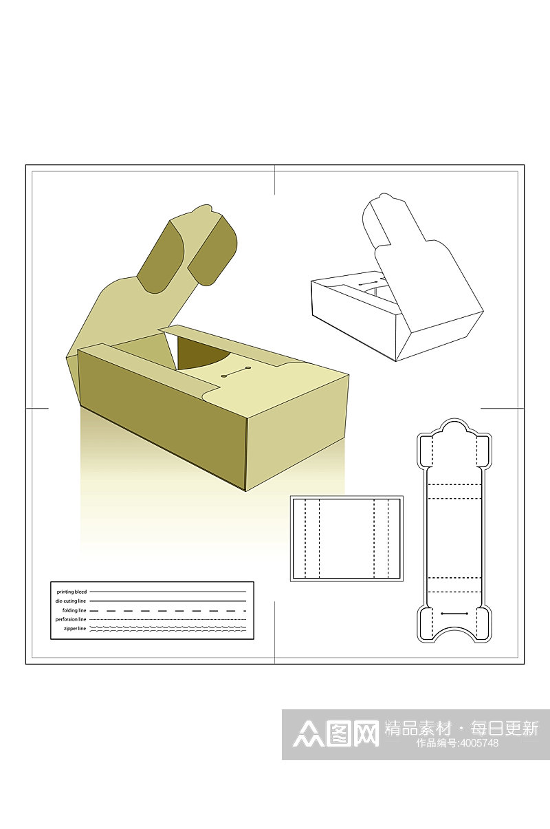 极简风包装盒矢量展开图包装刀模图素材