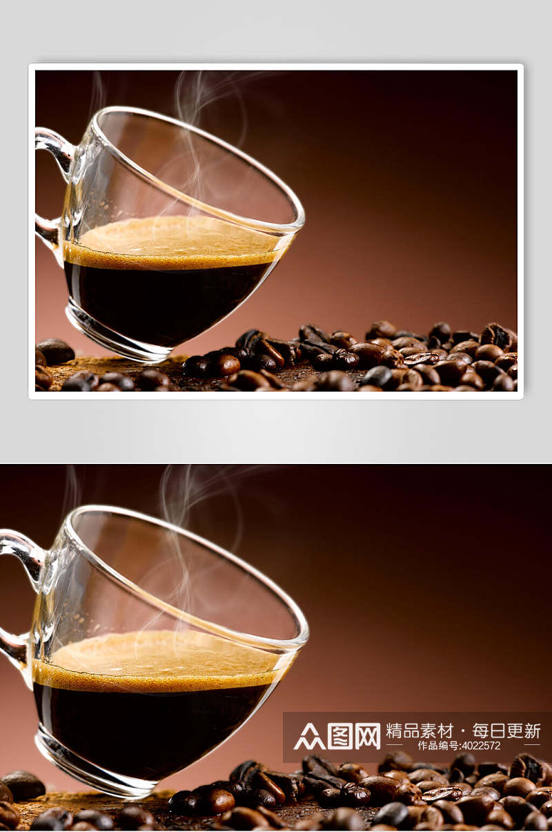 高端大气玻璃茶杯咖啡豆雾气咖啡图片素材