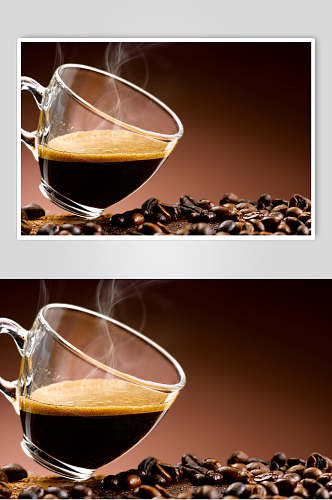 高端大气玻璃茶杯咖啡豆雾气咖啡图片