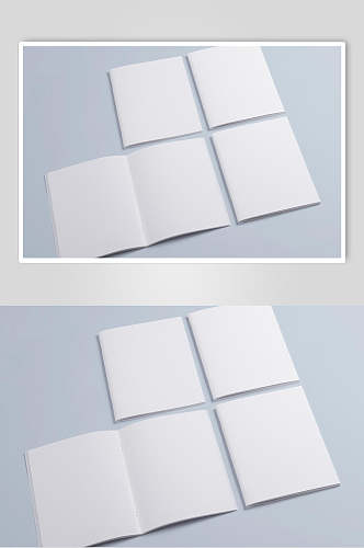 蓝白纸张方形清新书籍画册贴图样机