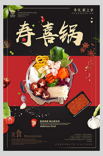 香菇青菜寿喜锅营养海报