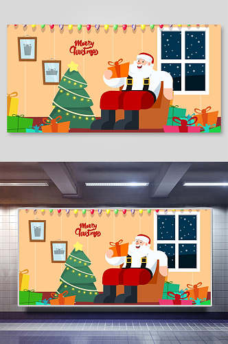 简约清新门框壁画树圣诞节矢量插画
