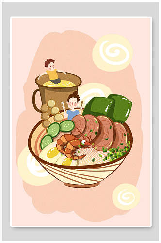 卡通时尚美食汉堡火锅插画
