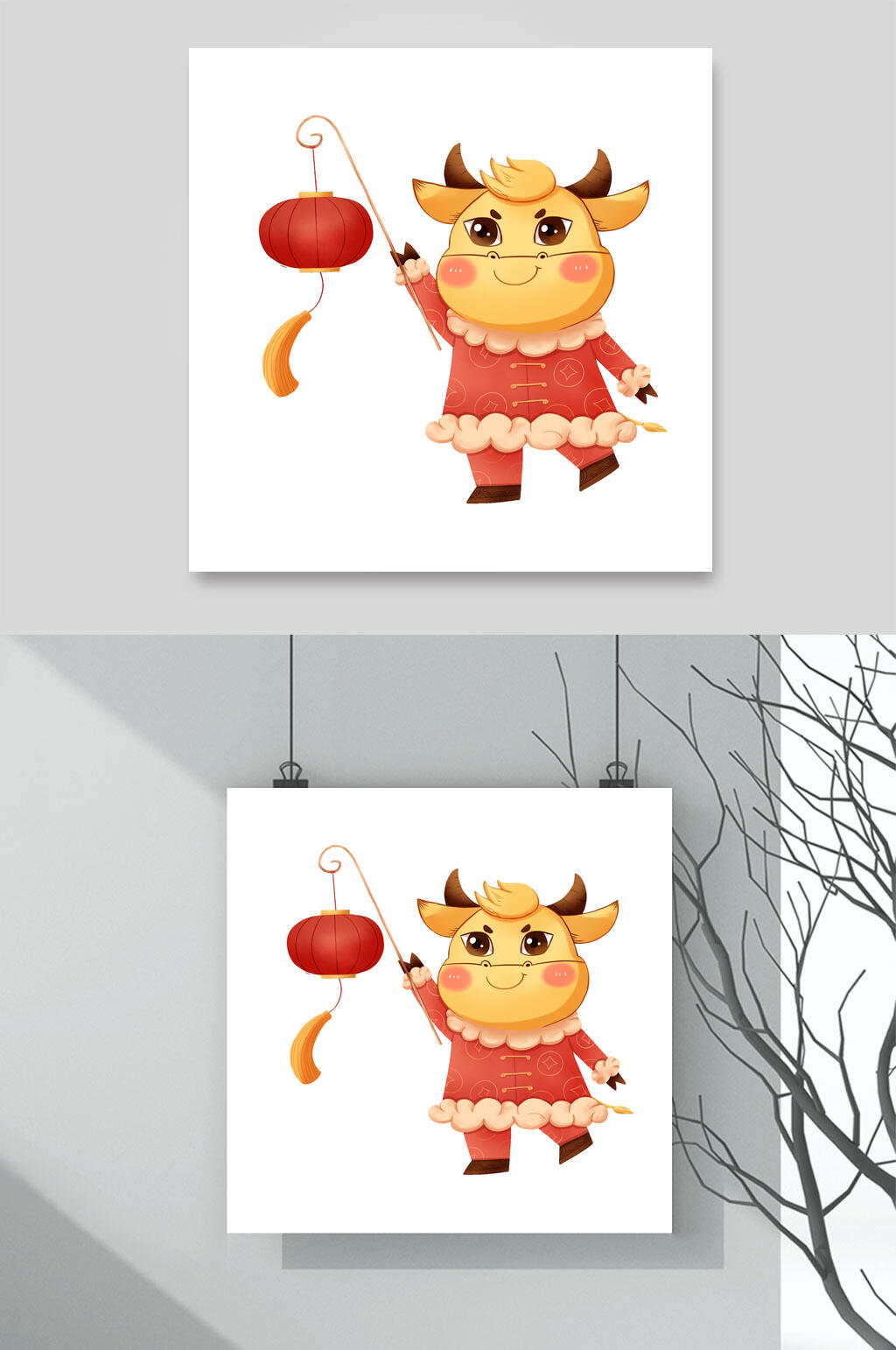 简约牛年卡通形象插画素材素材