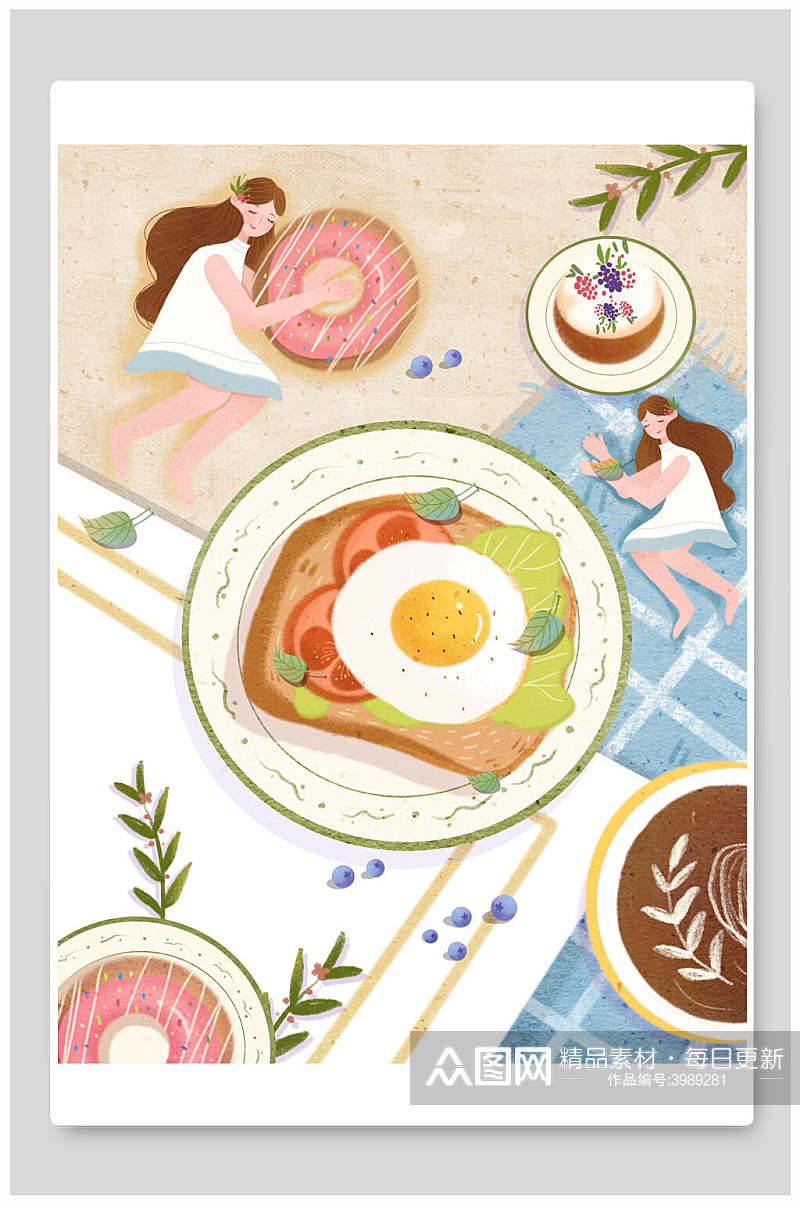 鸡蛋面包美食汉堡火锅插画素材