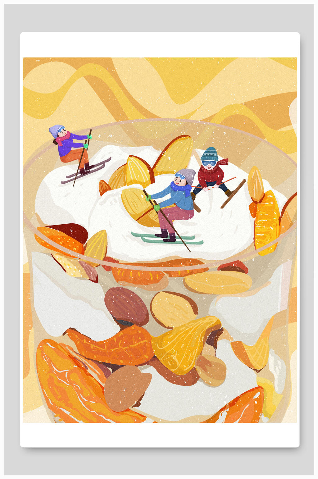 滑雪美食汉堡火锅插画素材