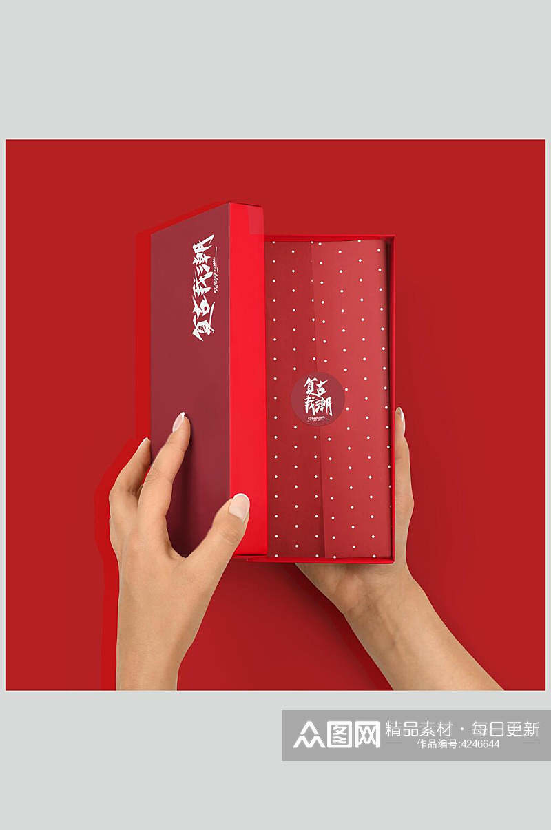 手指红色打开文创品牌VI设计样机素材