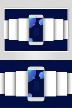 长方形蓝苹果手机屏幕贴图样机