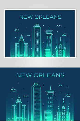 新奥尔良城市线性插画素材