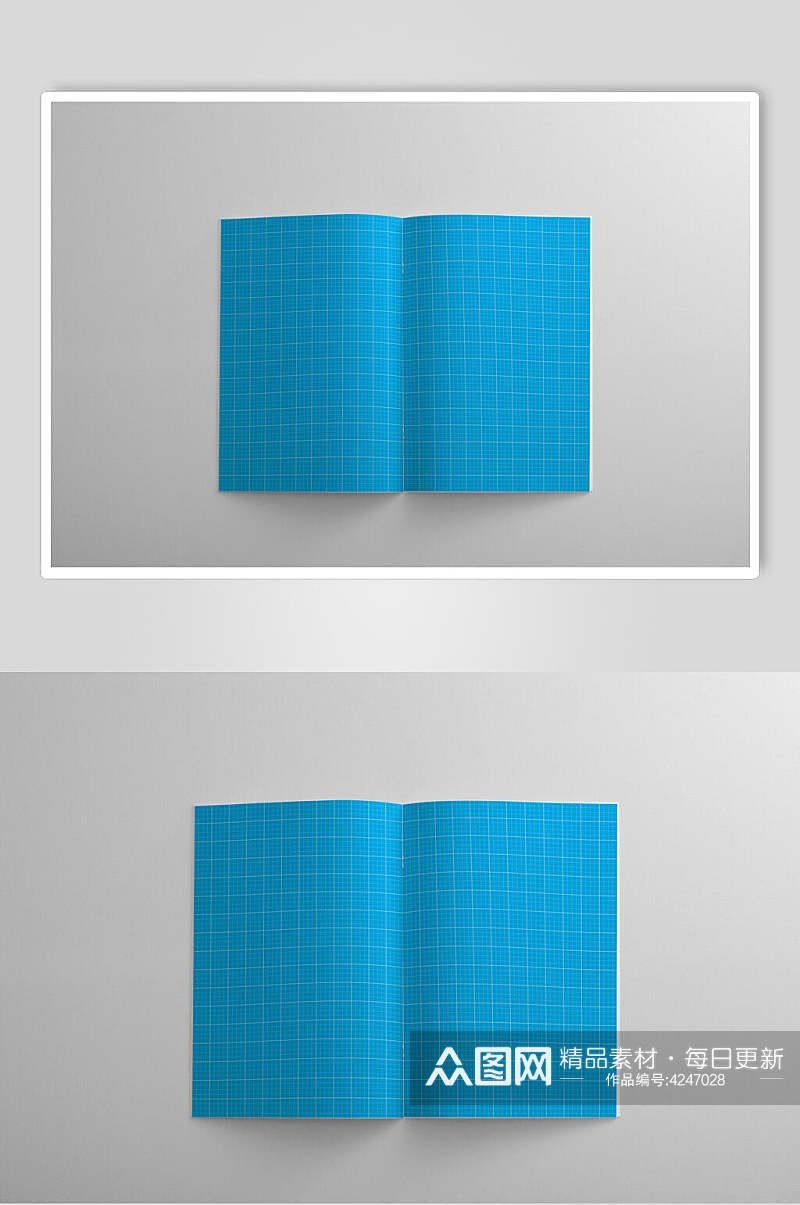 线条蓝灰简约画册书本册子贴图样机素材