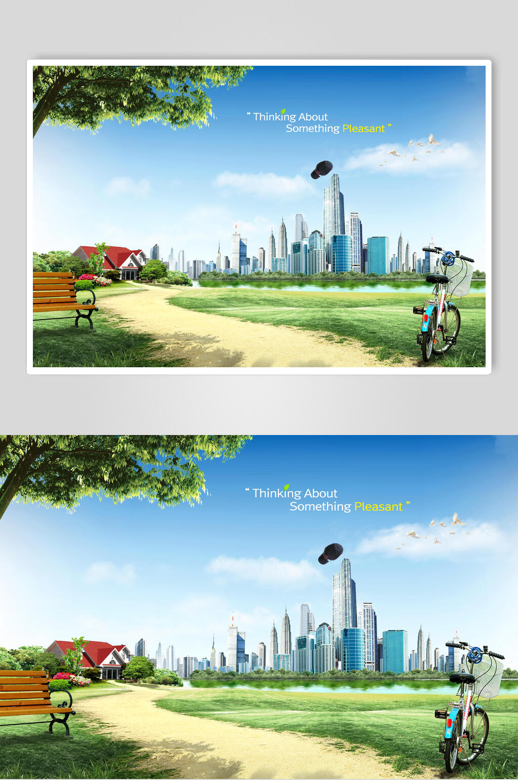 时尚都市的湖边美景春天海报素材