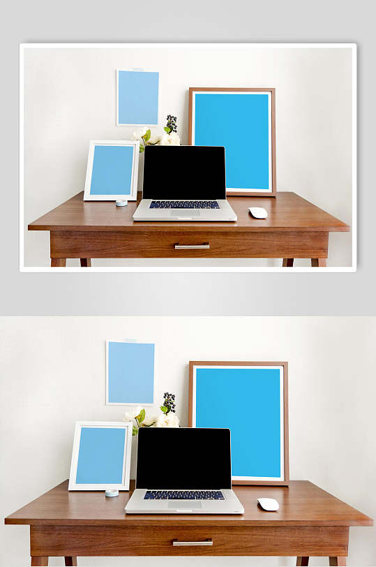 电脑简约蓝色桌子清新平板贴图样机