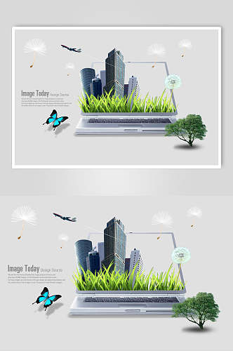 电脑蝴蝶科技创意城市发展海报