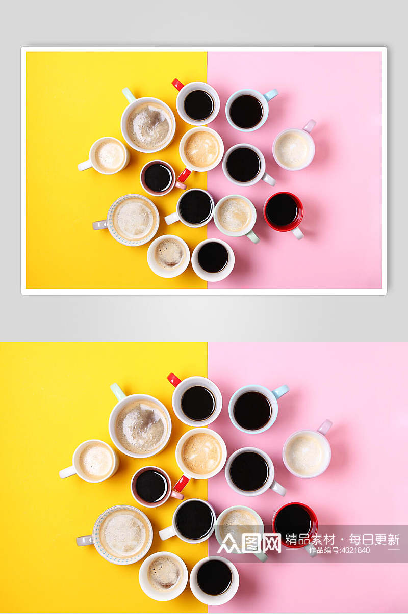 大气时尚茶杯手把粉黄液体咖啡图片素材