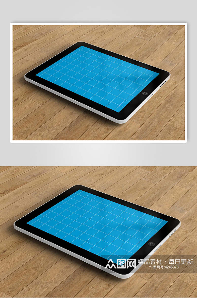 木地板线条方格蓝平板贴图样机素材