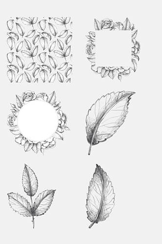 创意手绘铅笔素描玫瑰花卉免抠设计素材