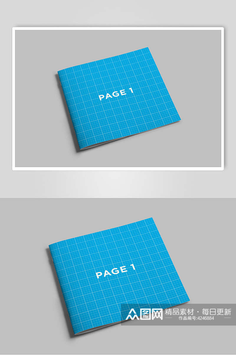 鼠标蓝白清新画册书本册子贴图样机素材