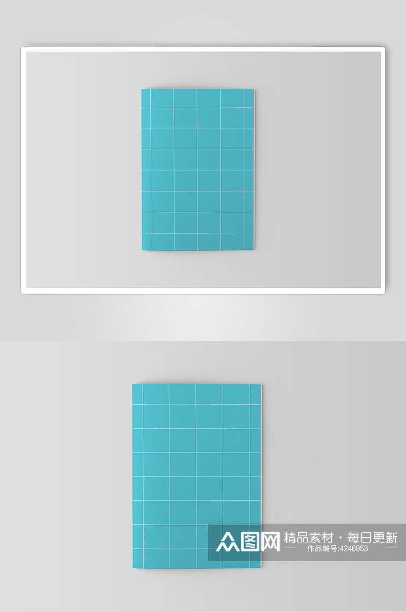 线条方形蓝色画册书本册子贴图样机素材