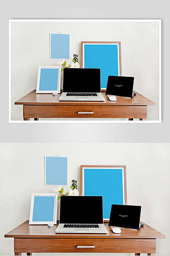 电脑黑蓝大气创意室内平板贴图样机