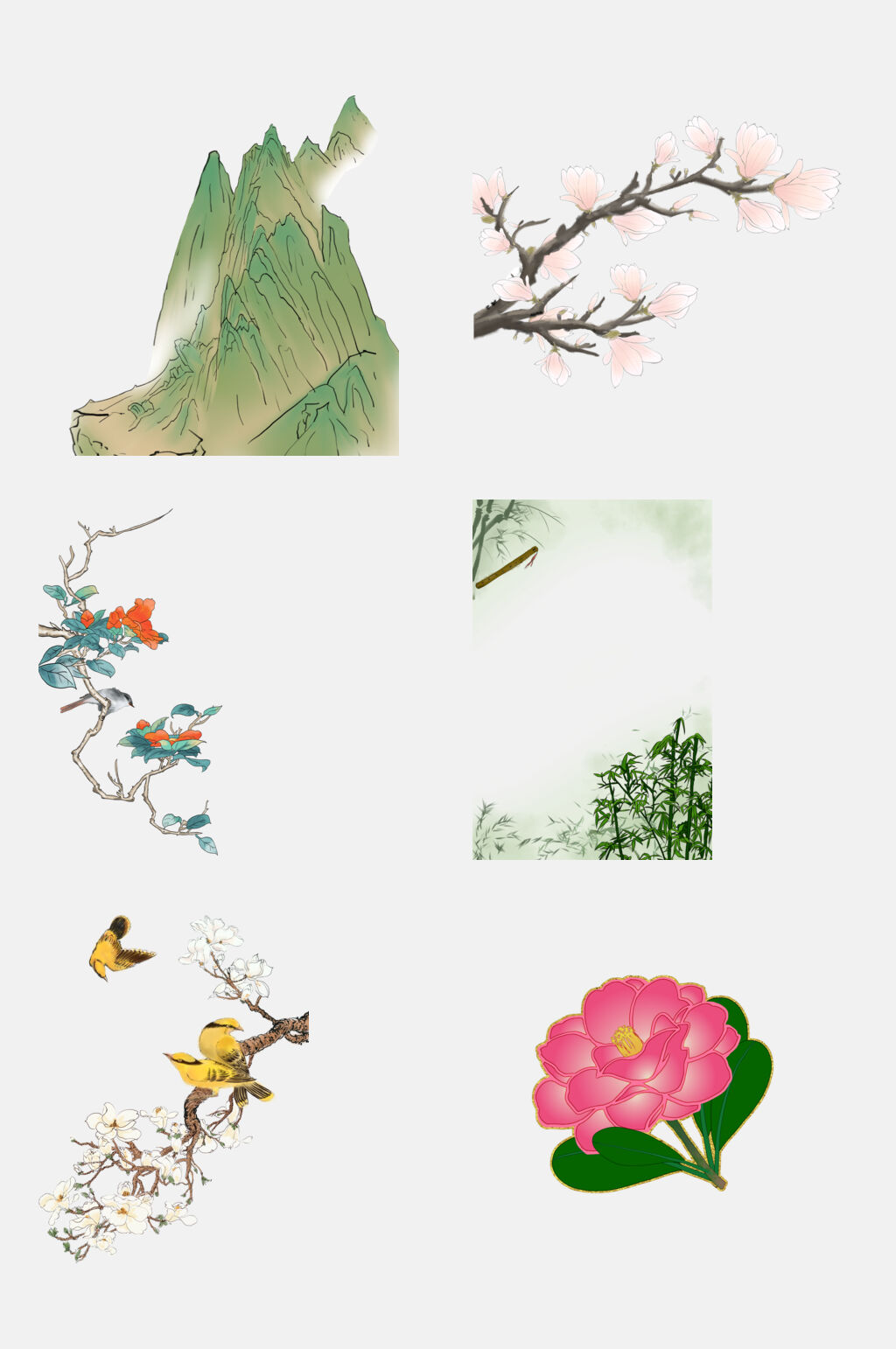 清新唯美中国古风工笔画花卉植物免抠设计素材素材
