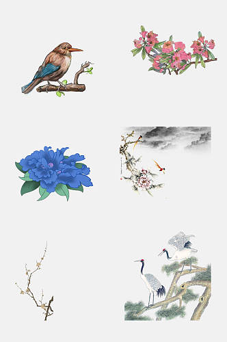 大气中国古风工笔画花卉植物免抠素材