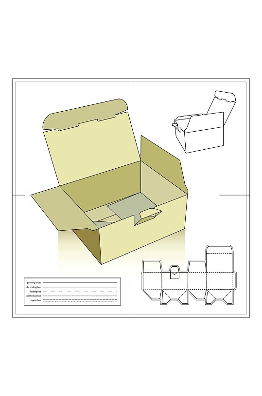 线条包装盒矢量展开图包装刀模图