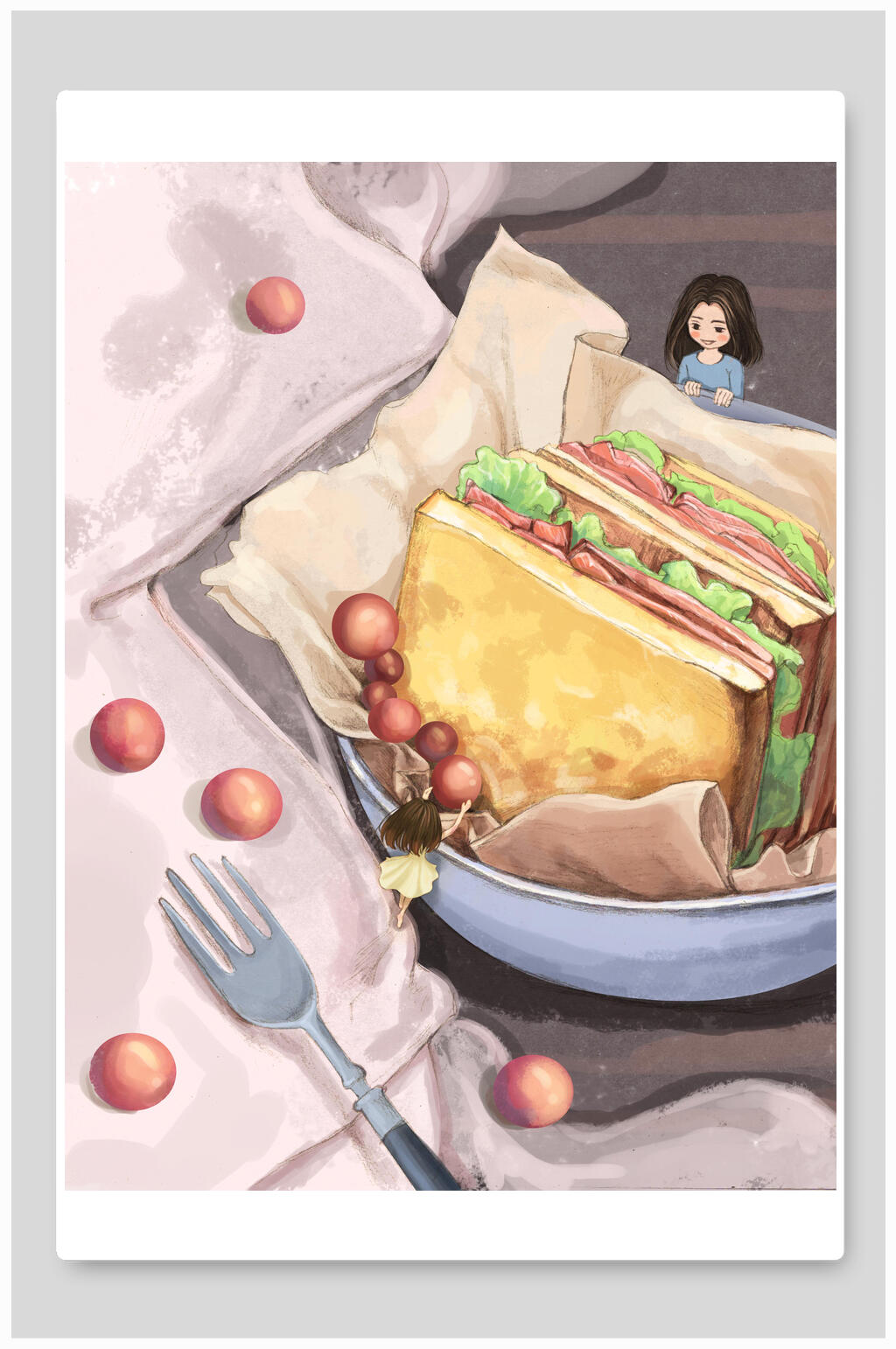 三明治美食汉堡火锅插画素材