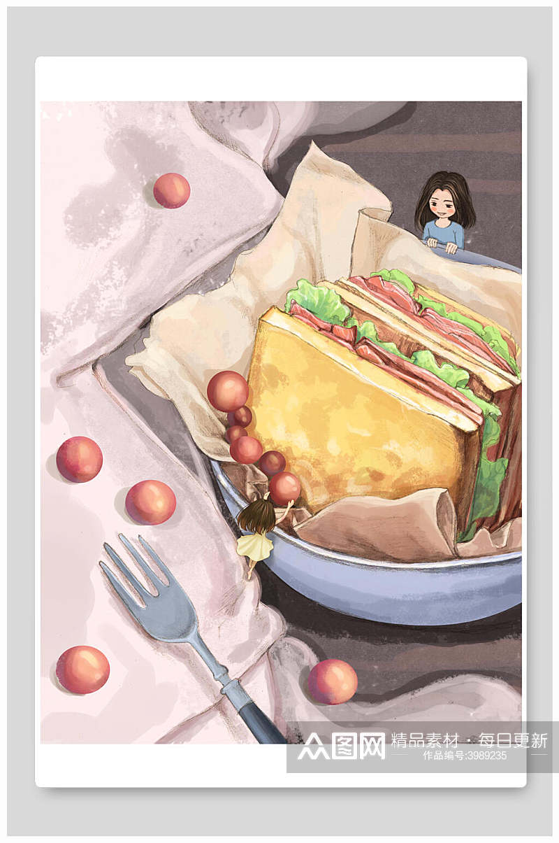 三明治美食汉堡火锅插画素材