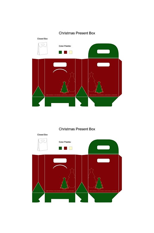 圣诞节礼盒包装盒纸盒展开矢量模板