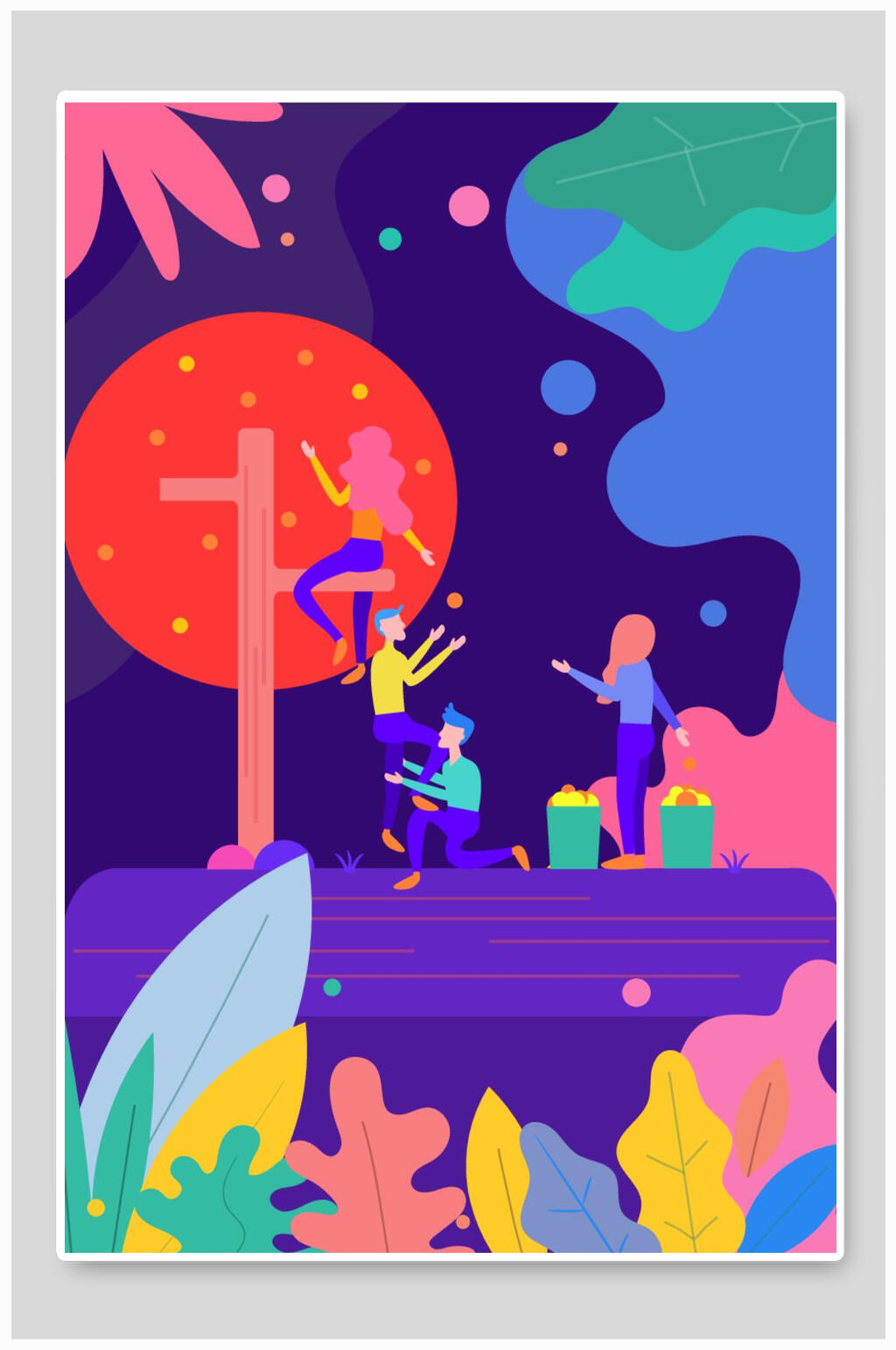 创意时尚植物圆圈人群商业金融插画素材
