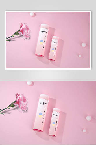 粉色康乃馨保温杯贴图包装样机