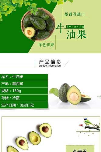 绿色健康牛油果水果手机版详情页