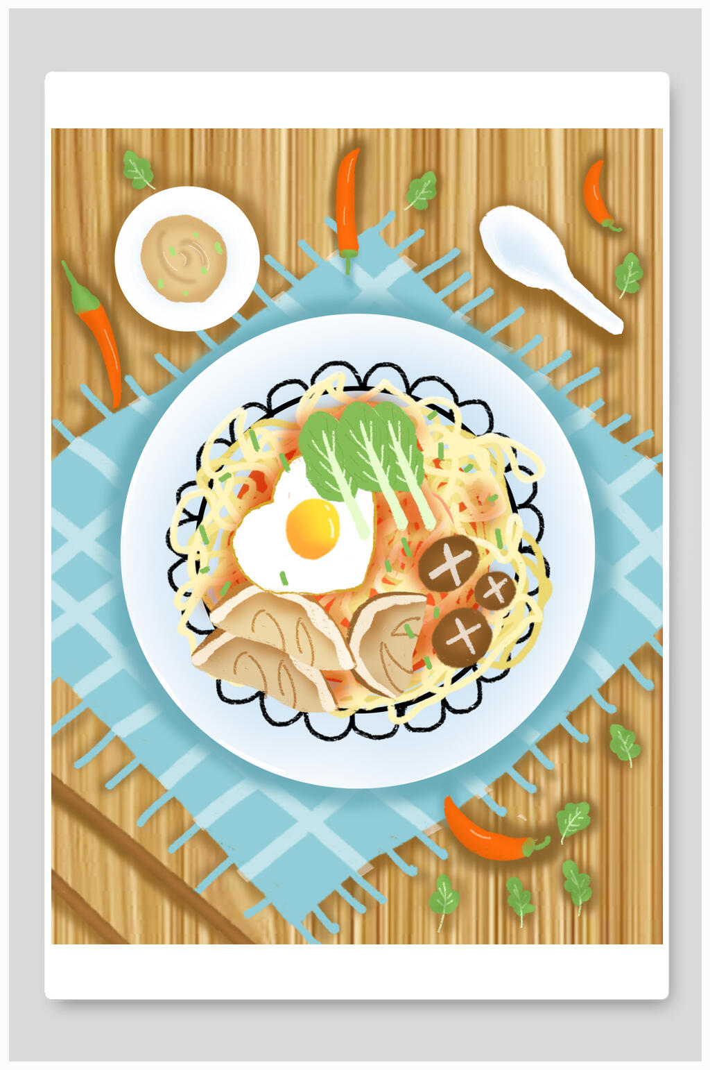 鸡蛋面美食汉堡火锅插画素材