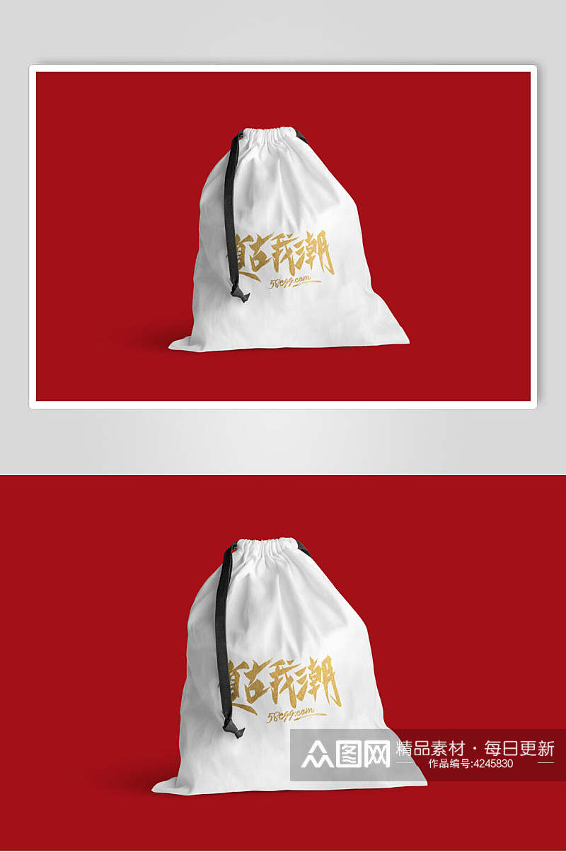 袋子复古红白色文创品牌VI设计样机素材