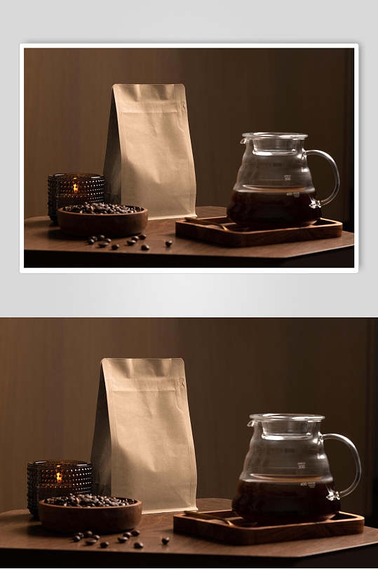 袋子杯子大气创意褐色咖啡品牌样机