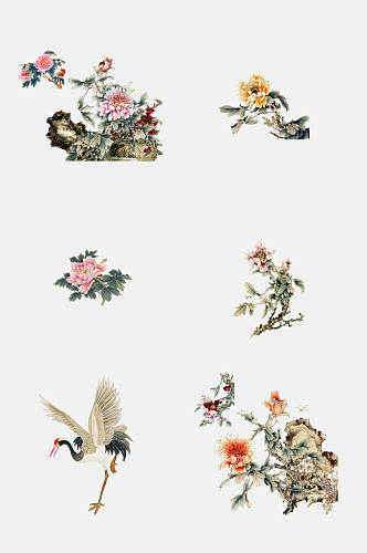 时尚中国古风工笔画花卉植物免抠素材