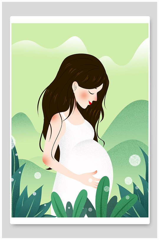 创意时尚孕妇草手绘卡通母亲节插画
