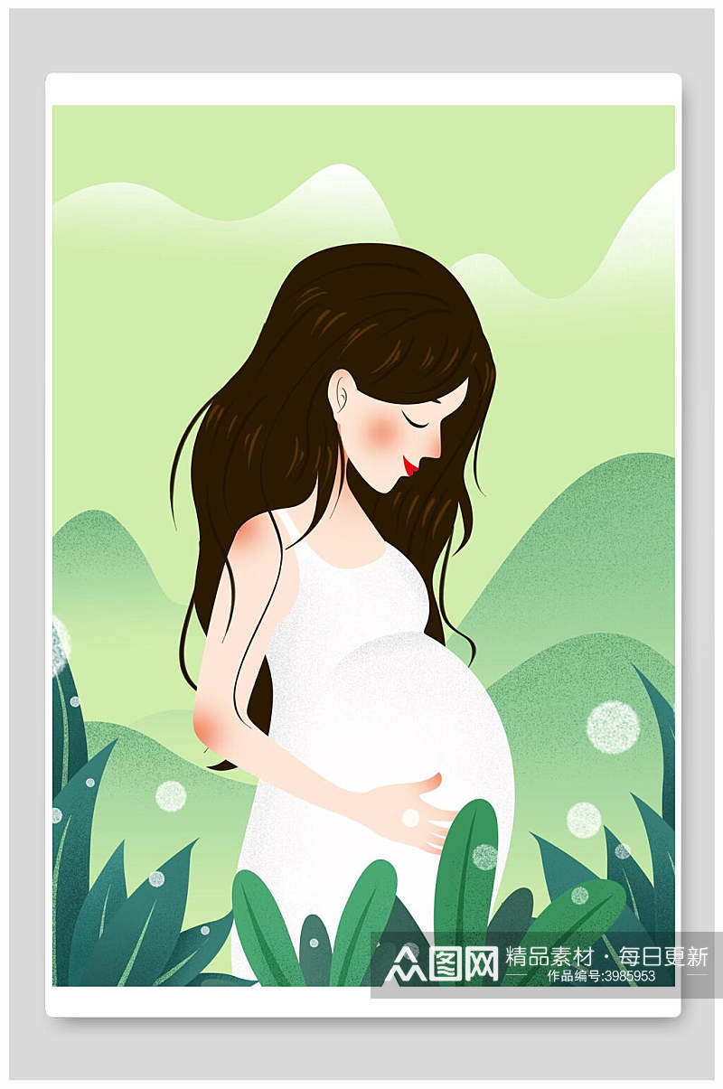 创意时尚孕妇草手绘卡通母亲节插画素材