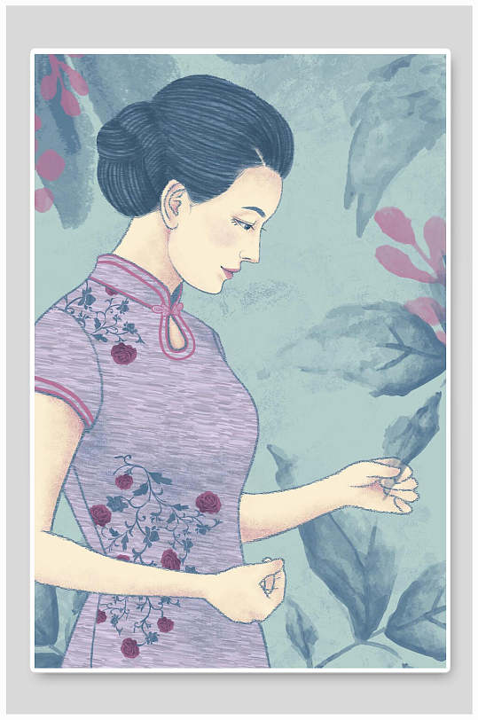 时尚民国手绘美女图插画