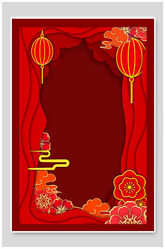 高端大气灯笼花中国风喜庆红色背景