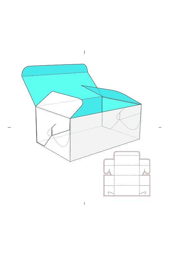 个性矢量立面带效果图包装盒展开图