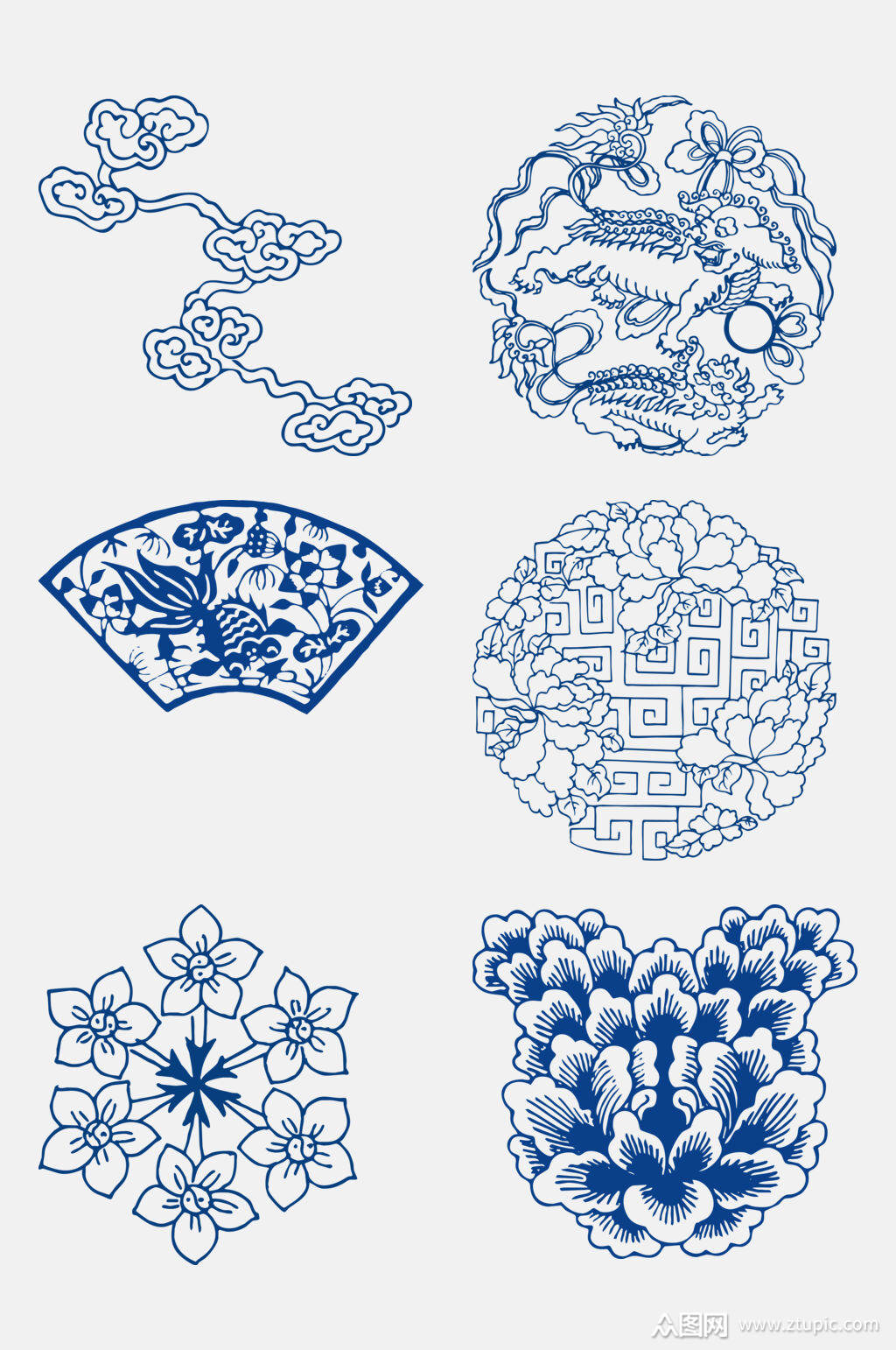 中国风青花瓷花纹免抠素材素材