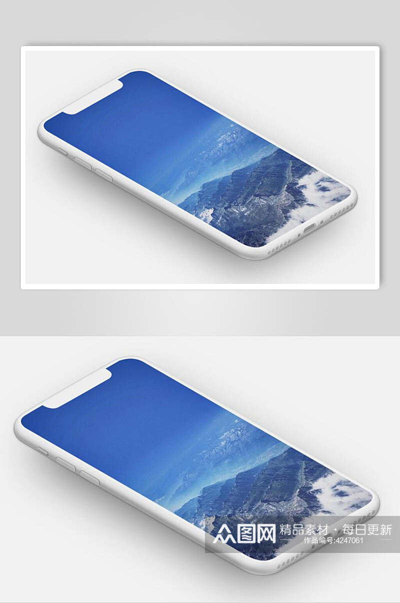 简约蓝色唯美苹果手机屏幕贴图样机素材