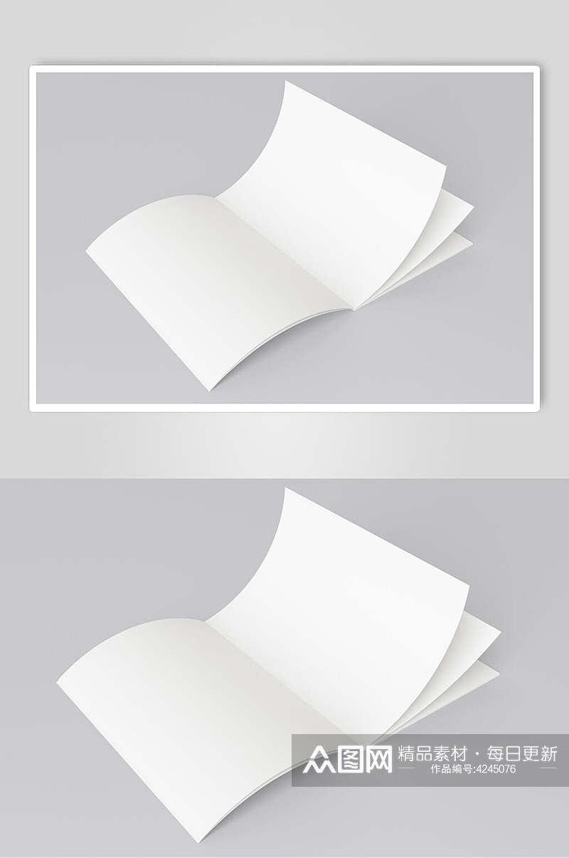时尚打开灰白纸张书籍画册贴图样机素材