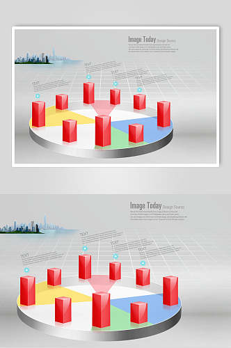 办公红色条形统计图图表素材