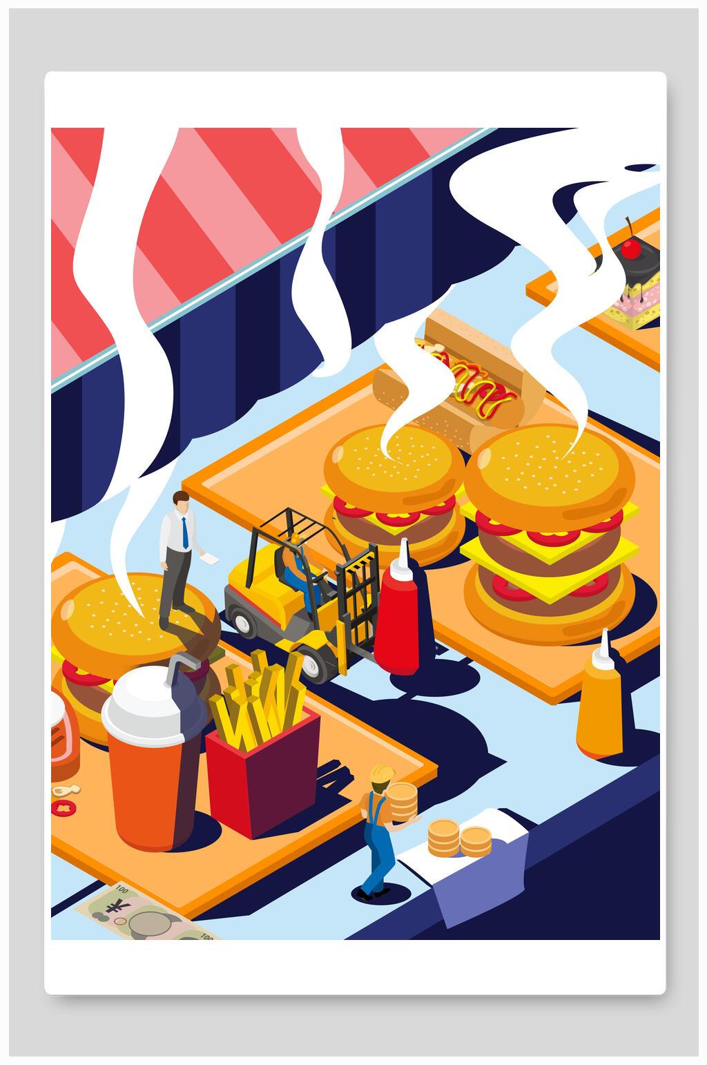美味汉堡美食汉堡火锅插画素材