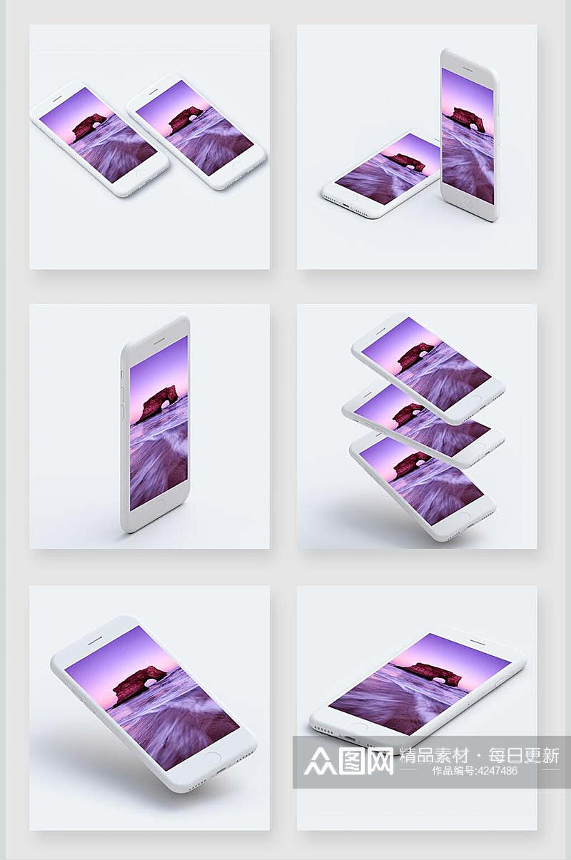 紫色侧面清新苹果手机屏幕贴图样机素材