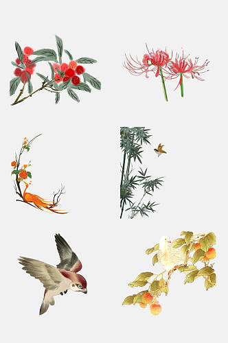 清新高端中国古风工笔画花卉植物免抠素材